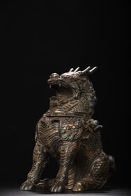 An Exquisite Bronze Painted Color Kylin Censer