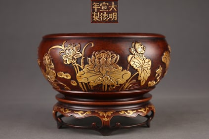 A Fine Gilt Bronze Lotus and Fish Pattern Censer