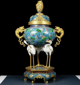 A Huge Cloisonne Flower and Bird Pattern Dragon-Ears Censer