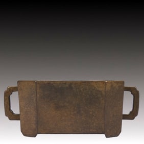 An Exquisite Bronze Double-Ears Censer,Qing Dynasty, China,With Mark,Size:18cmx10cmx7cm,Weight:1900g