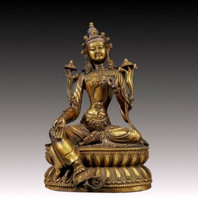 A Solemn Bronze Statue of Tara