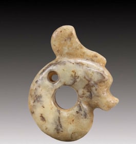 An Archaic Hongshan Culture Greenish Jade Pig and Dragon Pendant