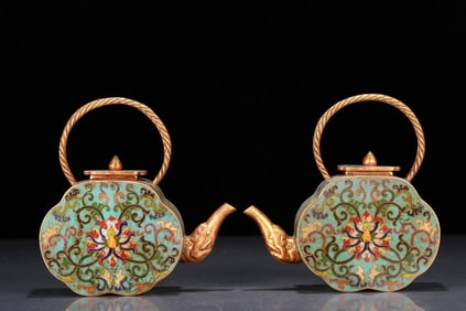 A rare pair of cloisonné floral dragon pattern pots