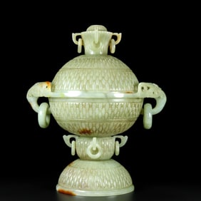 An Exquisite White Jade Double-Ears Censer