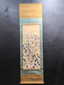 A Chinese Vertical Scroll Ink Painting of Crane on Silk