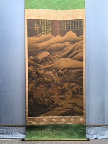 A Chinese Vertical Scroll Ink Painting of Landscape on Silk