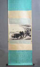 A Chinese Vertical Scroll Ink Painting of Landscape on Paper