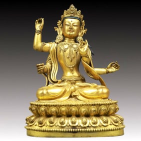 A Solemn Gilt Bronze Statue of Tara