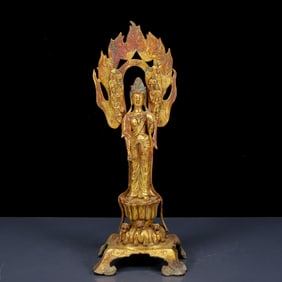 A Rare Gilt Bronze Statue of Avalokitesvara