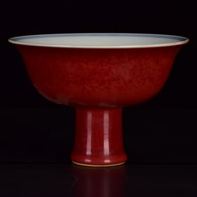 An Exquisite Blue and White Red Glazed Dragon Pattern Stem Cup