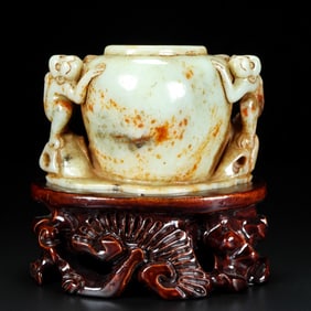 An Exquisite White Jade Monkey Censer