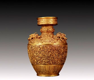 An Exquisite Gilt Bronze Lotus and Dragon Pattern Vase