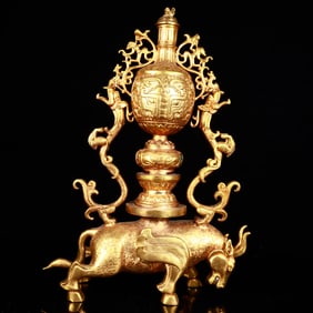 A Rare Gilt Bronze Buffalo and Dragon Pattern Censer