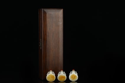A Set of Fine White Jade Double-Ears Snuff Bottles