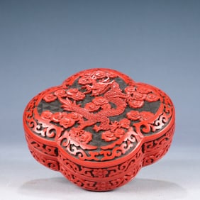 An Exquisite Carved Red Lacquer Auspicious Cloud and Dragon Pattern Cover Box