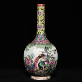 A Rare Famille-Rose Flower and Bird Pattern Vase