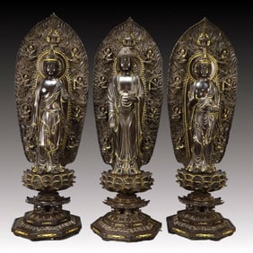 A Set of Solemn Zitanwood Painted Gold Statue of Sakyamuni,with Scriptures