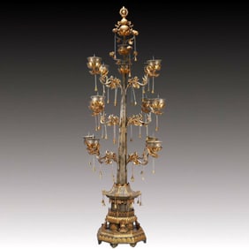 A Rare Gilt Silver Lotus Candlestick,With Inscription