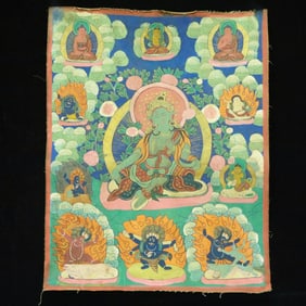 A Rare Brocade Painted Color Statue of Tara Tangka