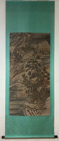 A Chinese Vertical Scroll Ink Painting of Landscape on Silk