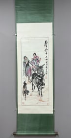 A Chinese Vertical Scroll Ink Painting of Figure and Story on Paper