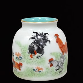 An Exquisite Enamel Rooster Pattern Brush Washer,with Poem