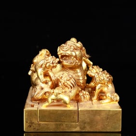 A Set of Rare Gilt Bronze Lion Seals