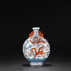 A Rare Doucai Seawater and Dragon Pattern Double-Ears Vase
