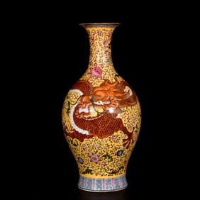 A Huge Enamel Flower and Dragon Pattern Vase