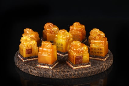 A Set of Fine Tianhuang Stone Dragon Pattern Seals,with Inscription