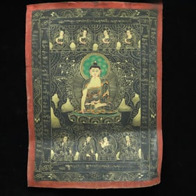 A Rare Brocade Painted Color Statue of Sakyamuni Tangka