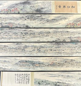 A Chinese Hand Scroll Ink Painting of Landscape on Paper