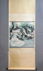 A Chinese Vertical Scroll Ink Painting of Landscape on Paper