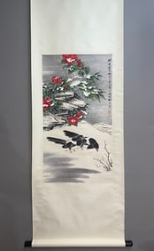 A Chinese Vertical Scroll Ink Painting of Flower and Bird on Paper