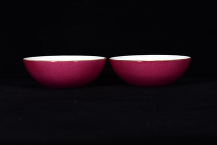 A Pair of Exquisite Ruby Red Glazed Blue and White Lotus Pattern Bowls