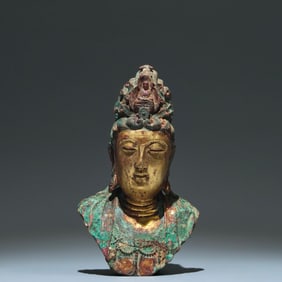 A Solemn Gilt Bronze Statue of Buddha Head Ornament