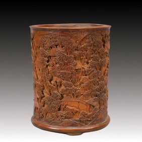 An Exquisite Bamboo Character and Story Pattern Brush Pot