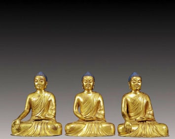 A Pair of Solemn Gilt Bronze Statue of Sakyamuni