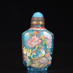 An Exquisite Glass Flower and Bird Pattern Snuff Bottle