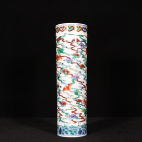 An Exquisite Doucai Auspicious Cloud Pattern Brush Pot