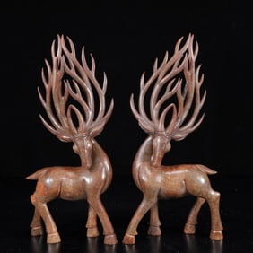 A Pair of Exquisite Yellow Jade Deer Ornaments