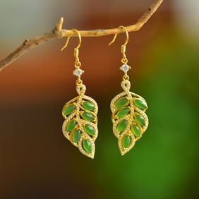 A Pair of Exquisite Sterling Silver-Gold Plated Inlaid Jasper Earrings,Inlaid Diamond