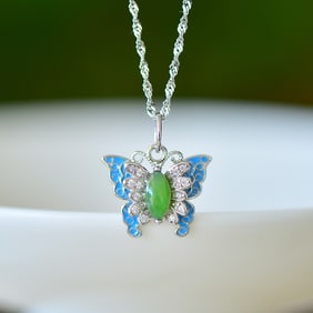 An Exquisite Sterling Silver Inlaid Jasper Enamel Pendant,Inlaid Diamond