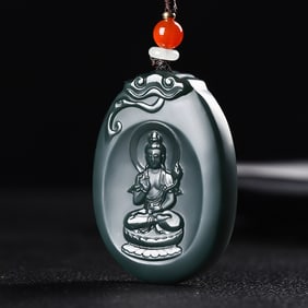 An Exquisite Cyan jade Statue of Bodhisattva Pendant