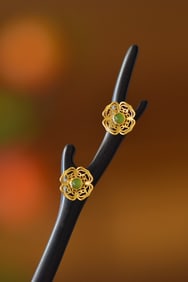An Exquisite Sterling Silver-Gold Plated Inlaid Jasper Hairpin