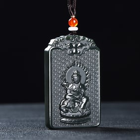 An Exquisite Cyan jade Statue of Samantabhadra Pendant
