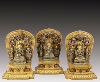A Set of Solemn Gilt Bronze Statue of Buddhas