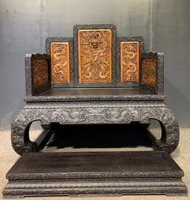 A Set of Huge Zitanwood Auspicious Cloud and Dragon Pattern Thrones