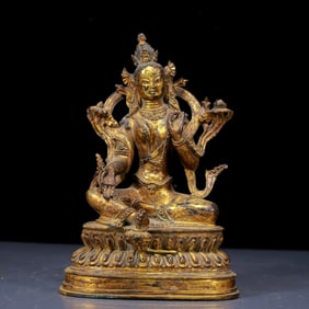 A Solemn Gilt Bronze Statue of Tara