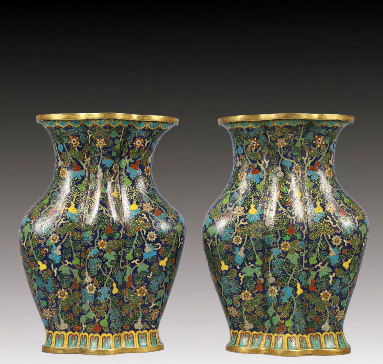 A Pair of Exquisite Cloisonne Gourd Pattern Vases (1 of 17)